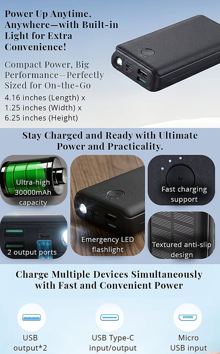 Closeout JIGA 30000 mAh Power Bank with Flashlight Banner