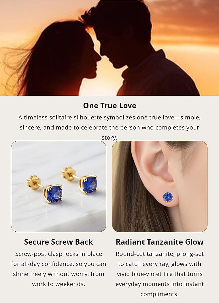 Doorbuster AAA Tanzanite 1.75 ctw Screw Post Earrings in 14K Yellow Gold Banner