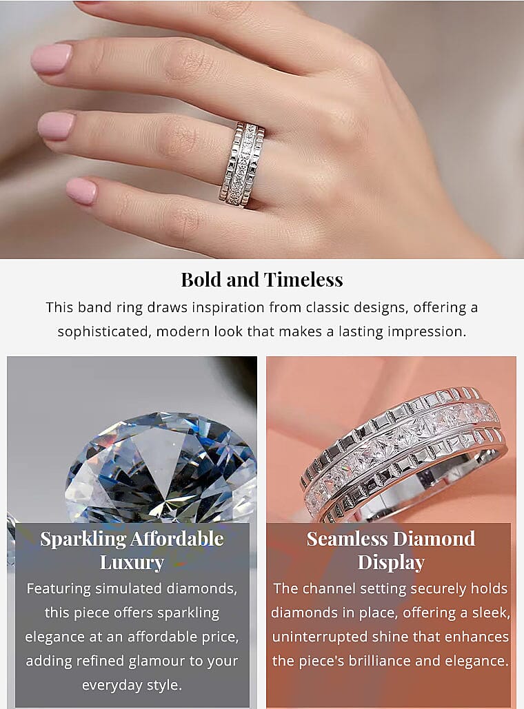 Simulated Diamond 2.00 ctw Ring in Rhodium Over Sterling Silver Banner