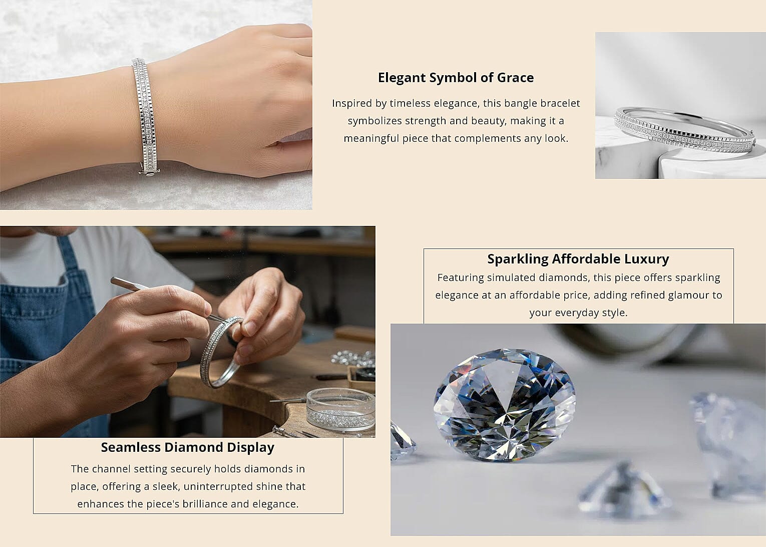 Simulated Diamond 6.00 ctw Bangle Bracelet in Rhodium Over Sterling Silver (7.25 In) Banner