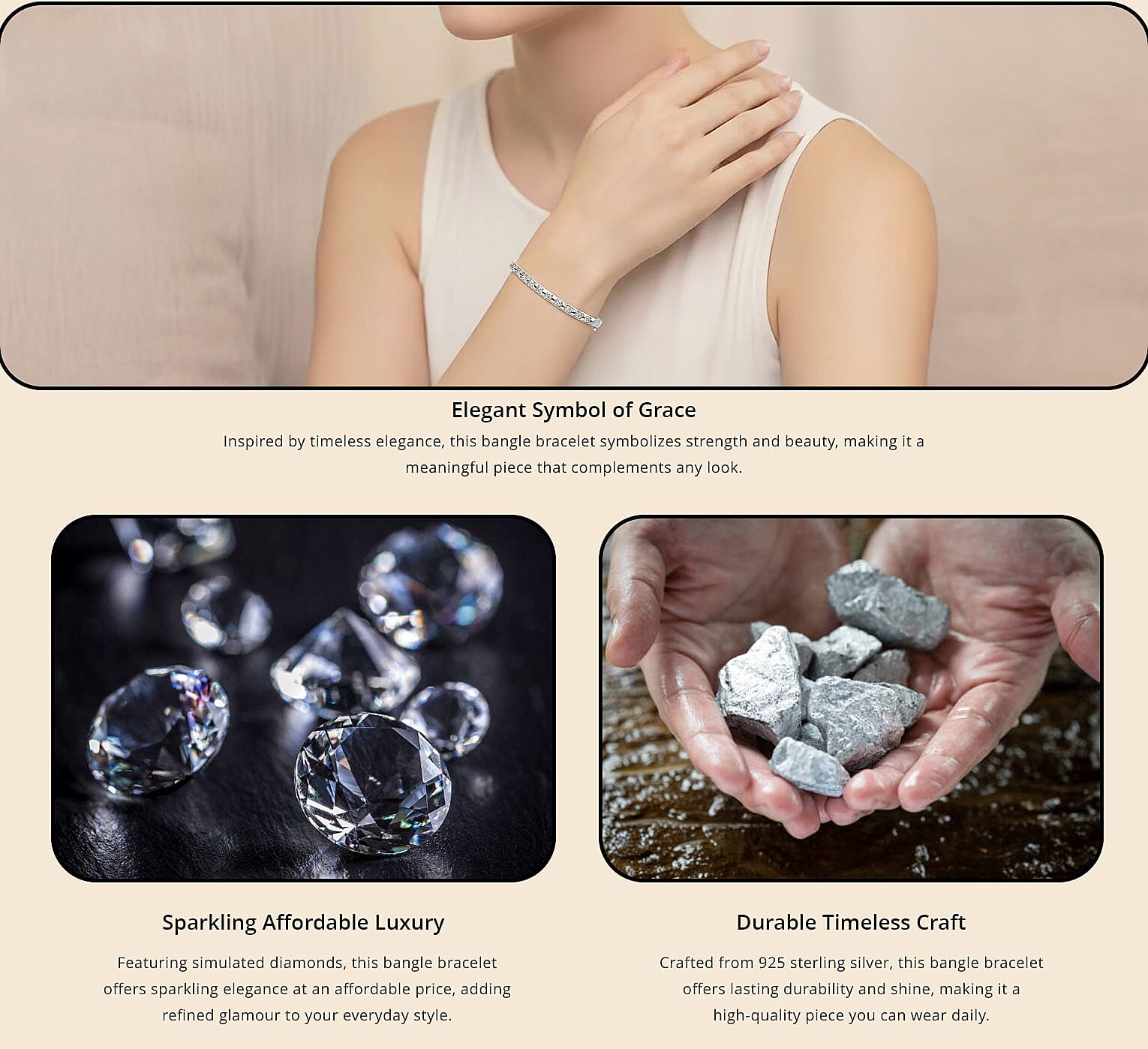 Simulated Diamond 2.75 ctw Bangle Bracelet in Rhodium Over Sterling Silver (7.25 In) Banner