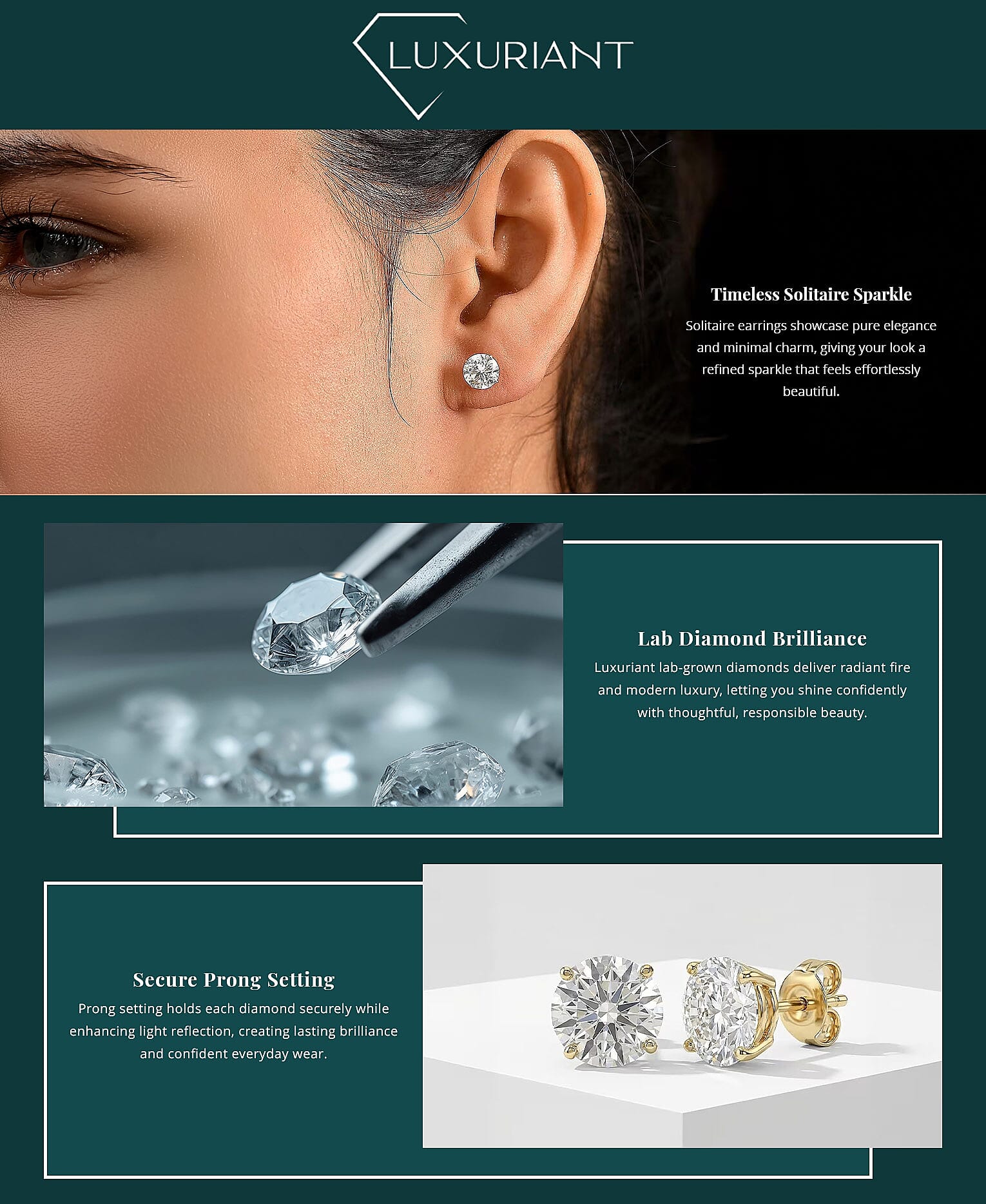120 Facet Moissanite (Rnd 6.5mm) Trilogy Ring , Pendant without Chain and Stud Earrings Jewelry Set For Women in Vermeil YG Over Sterling Silver 6.20 ctw Banner