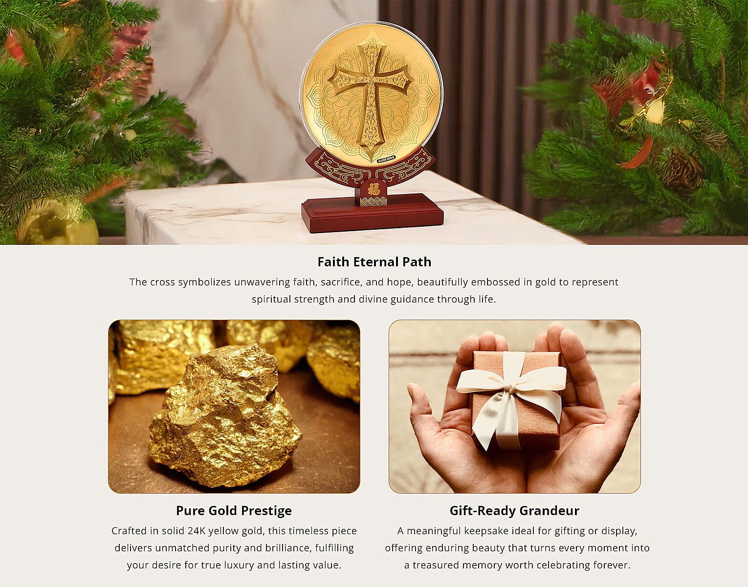 24K Gold Line of Faith Embossed Medallion-Style Ornament – 160mm (50mg) Banner