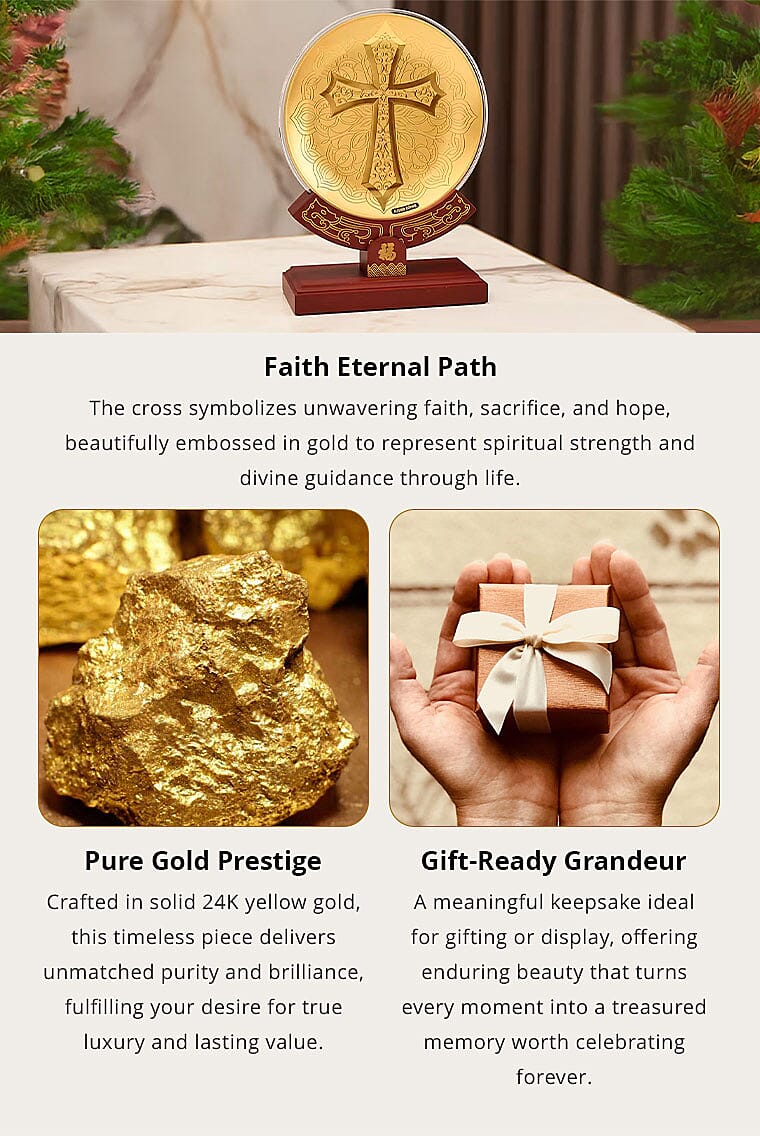 24K Gold Line of Faith Embossed Medallion-Style Ornament – 160mm (50mg) Banner