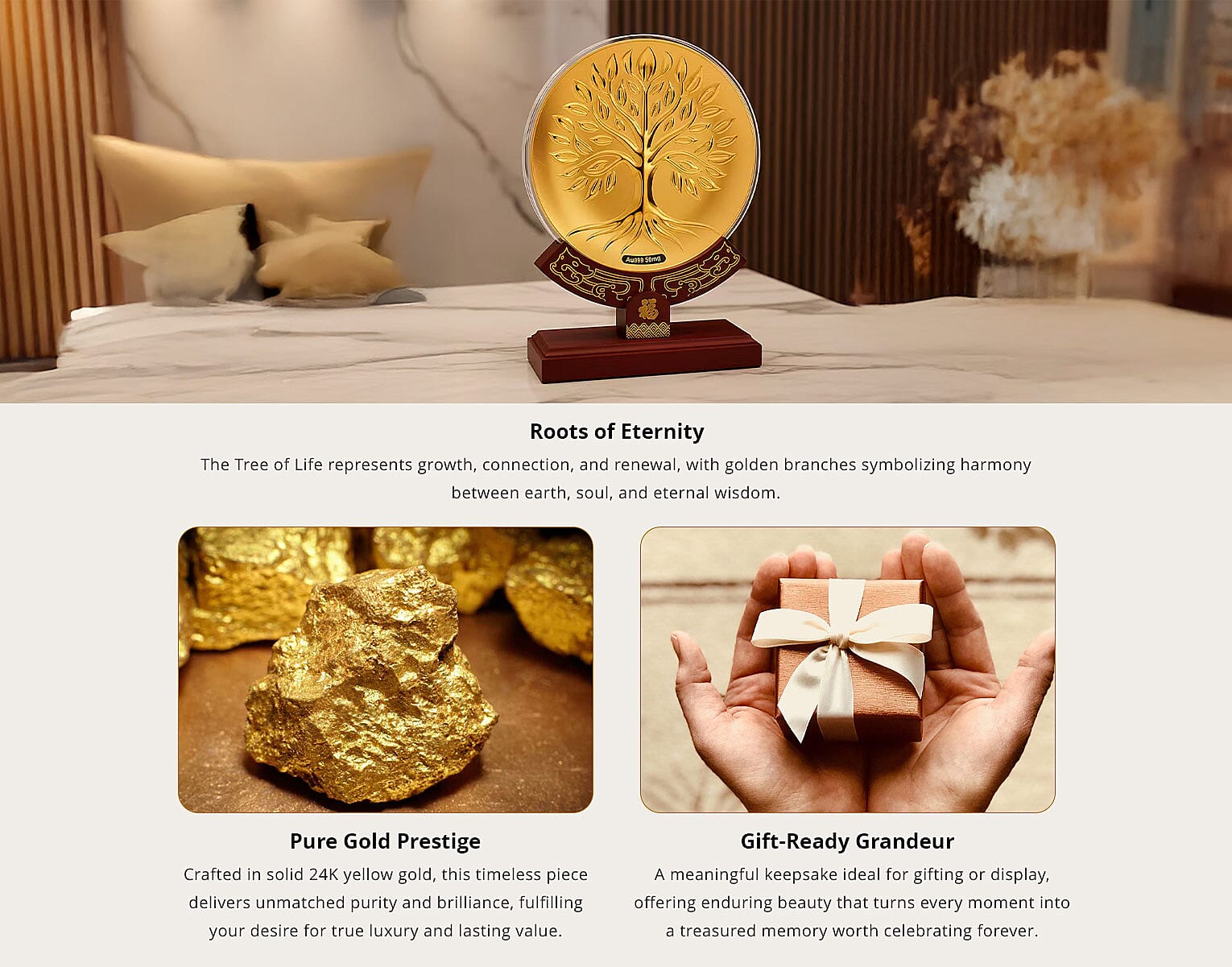 24K Gold Tree of Life Embossed Medallion-Style Ornament – 160mm (50mg) Banner