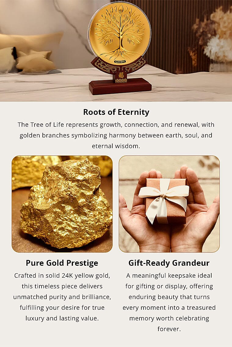 24K Gold Tree of Life Embossed Medallion-Style Ornament – 160mm (50mg) Banner