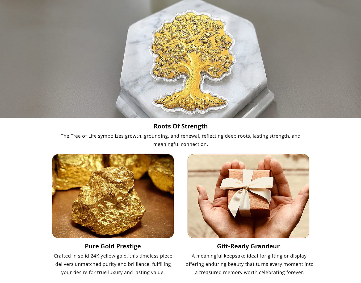 24K Gold Tree of Life - Roots of Strength Embossed Sheet with Book Packaging 107x85mm (10mg) Banner