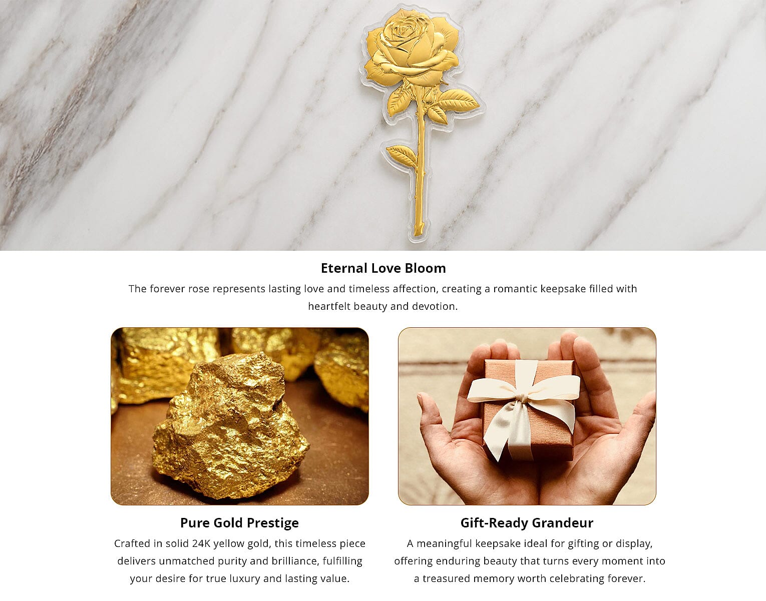 24K Gold Forever Rose - A Symbol of Eternal Love Embossed Sheet with Book Packaging 110x60mm (10mg) Banner