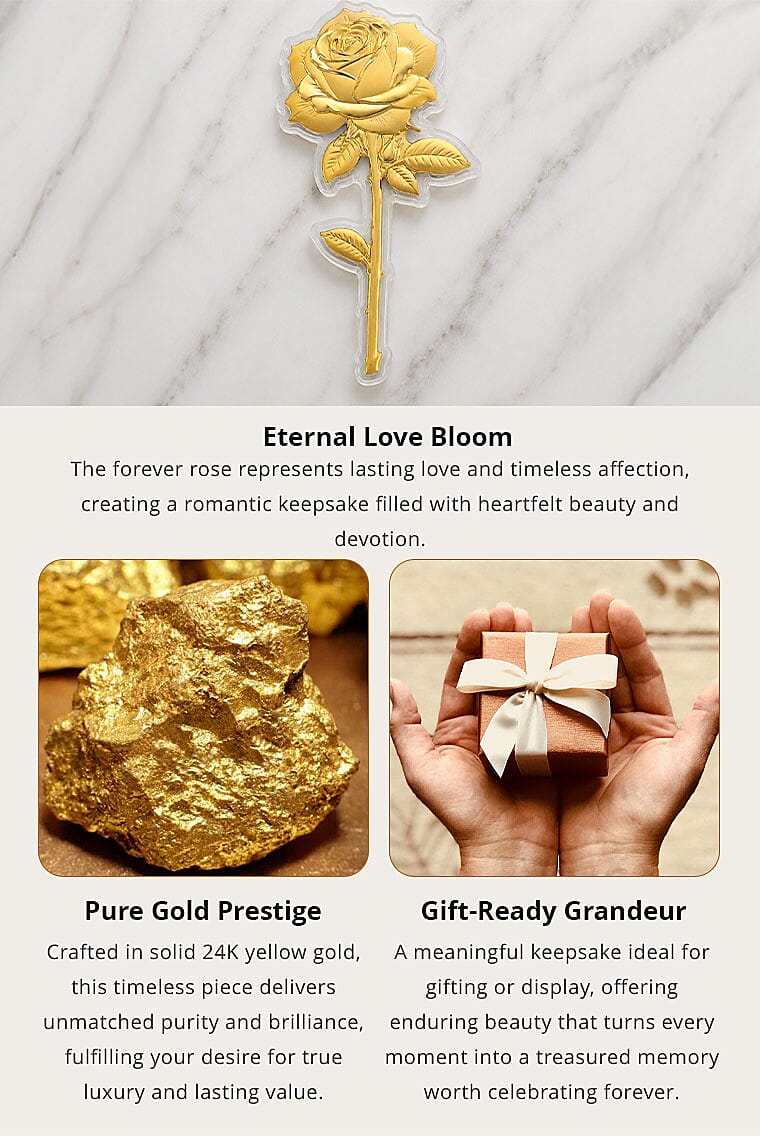 24K Gold Forever Rose - A Symbol of Eternal Love Embossed Sheet with Book Packaging 110x60mm (10mg) Banner