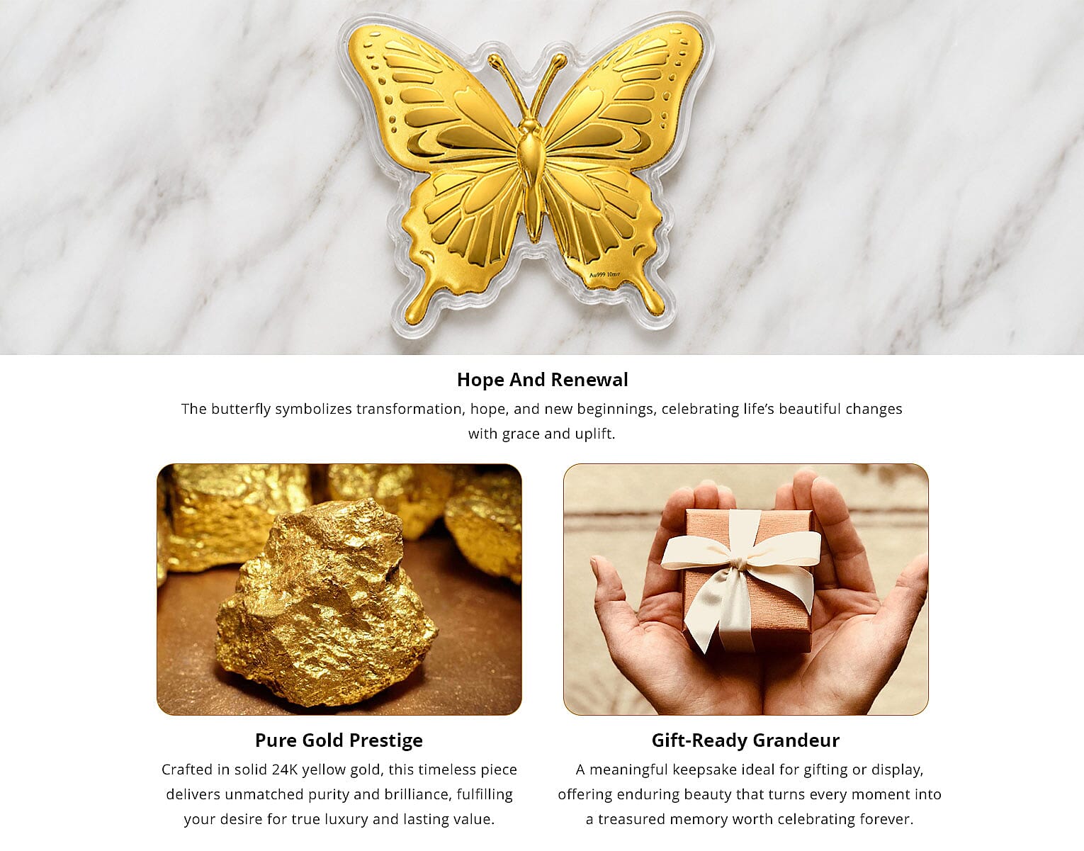 24K Gold Butterfly - A Symbol of Hope & New Beginnings Embossed sheet with Book Packaging 72x85mm (10mg) Banner