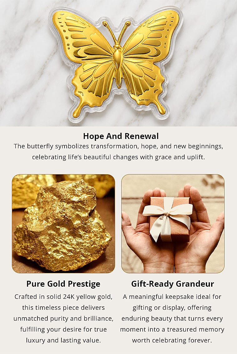 24K Gold Butterfly - A Symbol of Hope & New Beginnings Embossed sheet with Book Packaging 72x85mm (10mg) Banner