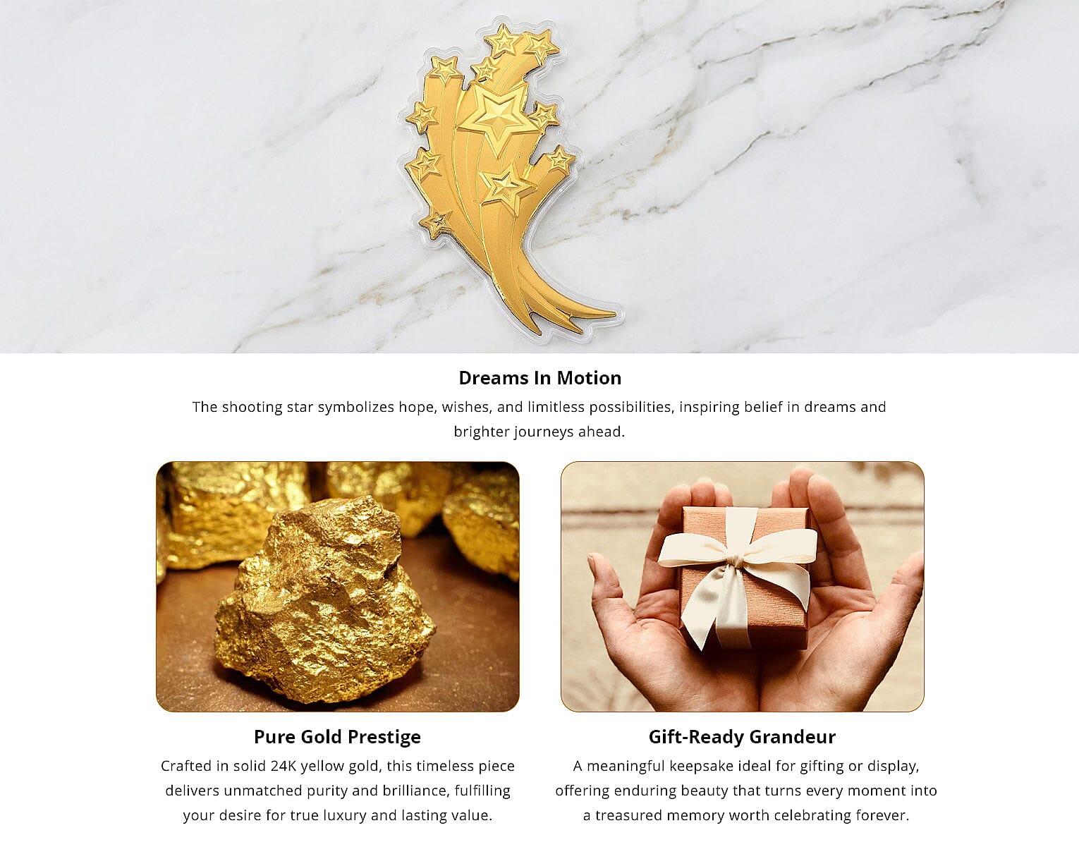 24K Gold Shooting Star - Trail of Dreams Embossed Sheet with Book Packaging 120x60mm (10mg) Banner