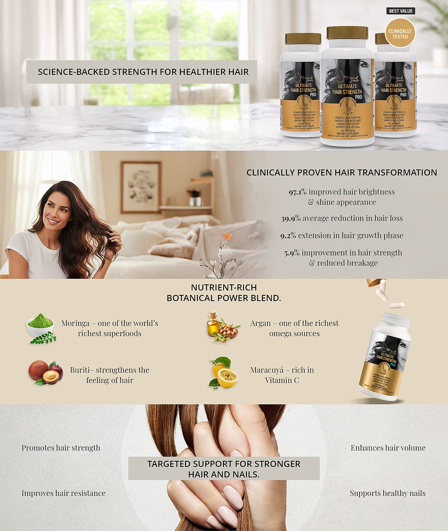 Joyce Giraud Ultimate Hair Strength Pro Dietary Supplement (90 Days Supply, 180 Capsules) Made in US (Ships in 7-10 Days) Banner