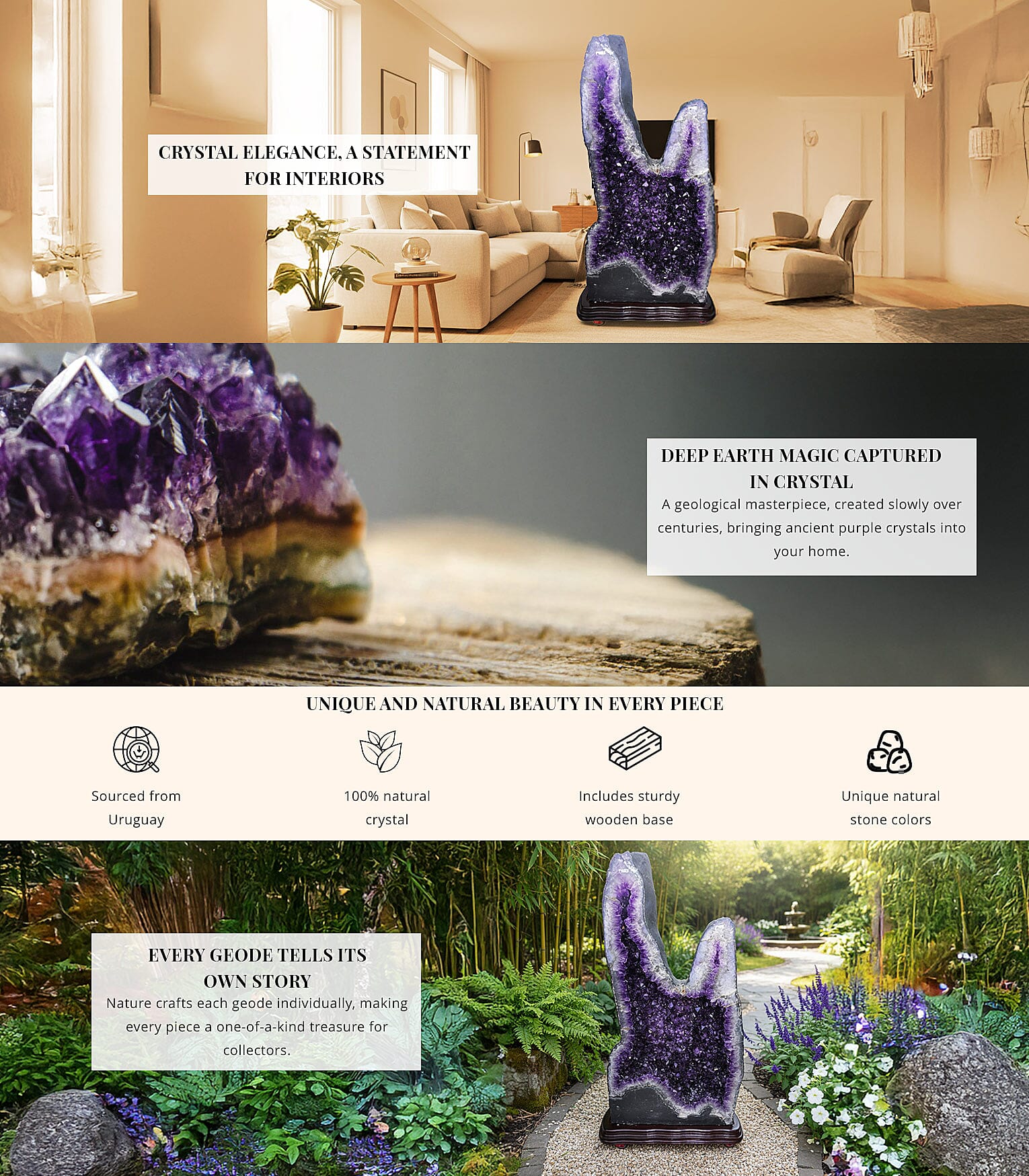 Home and Office Decor Uruguayan Amethyst Geode On Wooden Base - 641 lbs (63x33x16) Banner