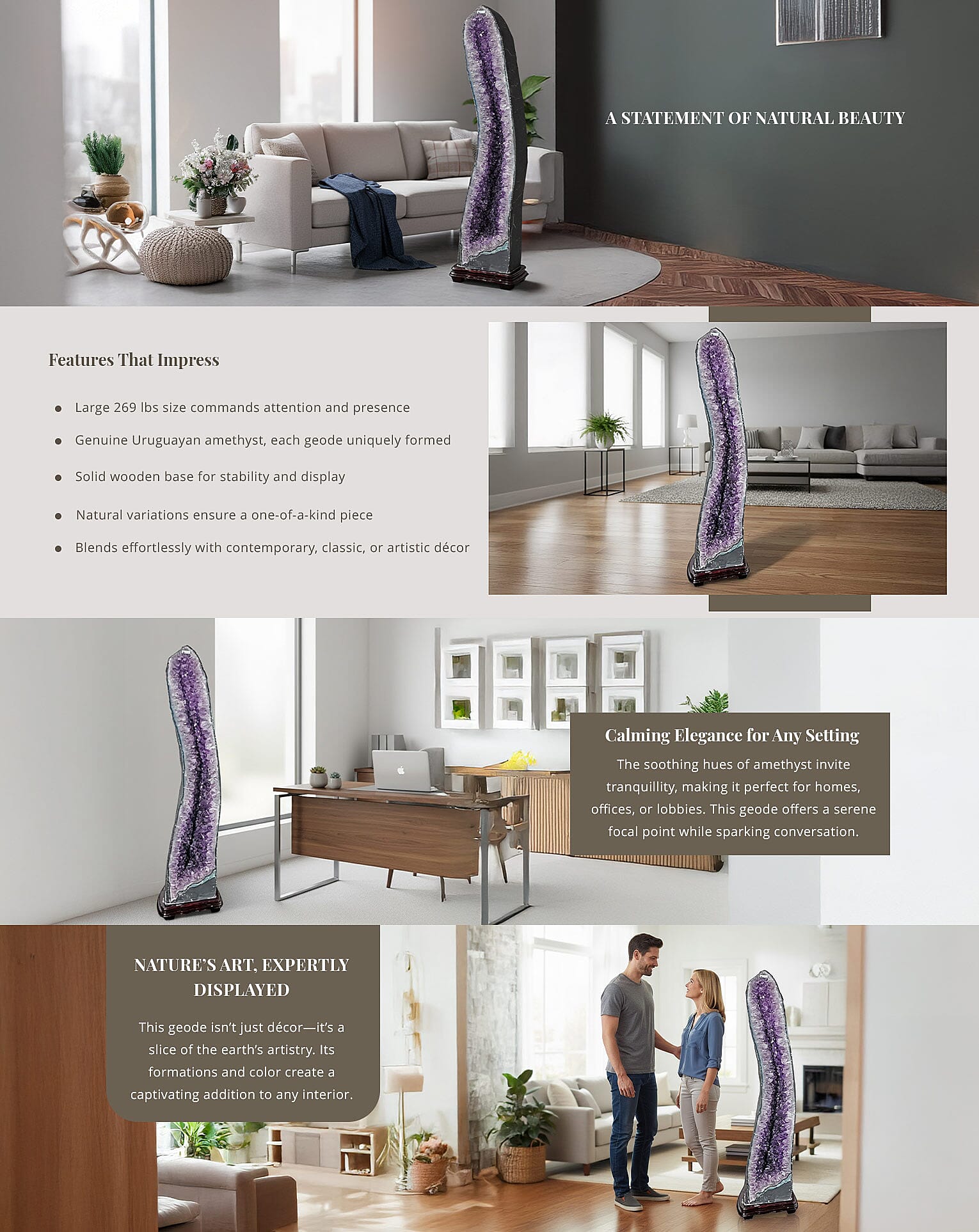 Home and Office Decor Uruguayan Amethyst Geode on Wooden Base - 269 lbs (57x11) Banner