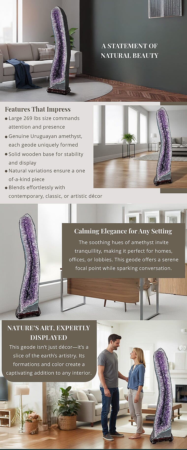 Home and Office Decor Uruguayan Amethyst Geode on Wooden Base - 269 lbs (57x11) Banner