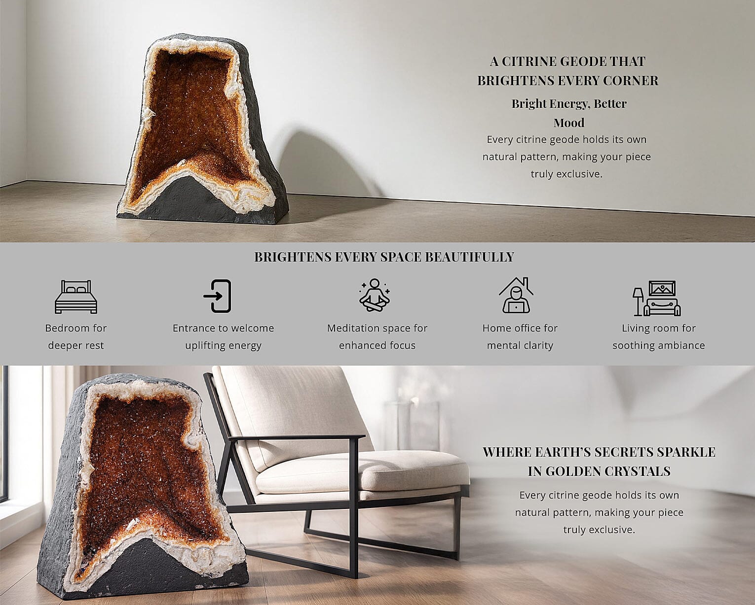 Home and Office Decor Citrine Geode on Wooden Base (280 lbs) Banner