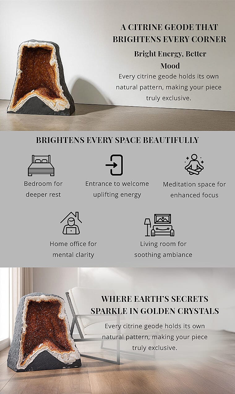 Home and Office Decor Citrine Geode on Wooden Base (280 lbs) Banner