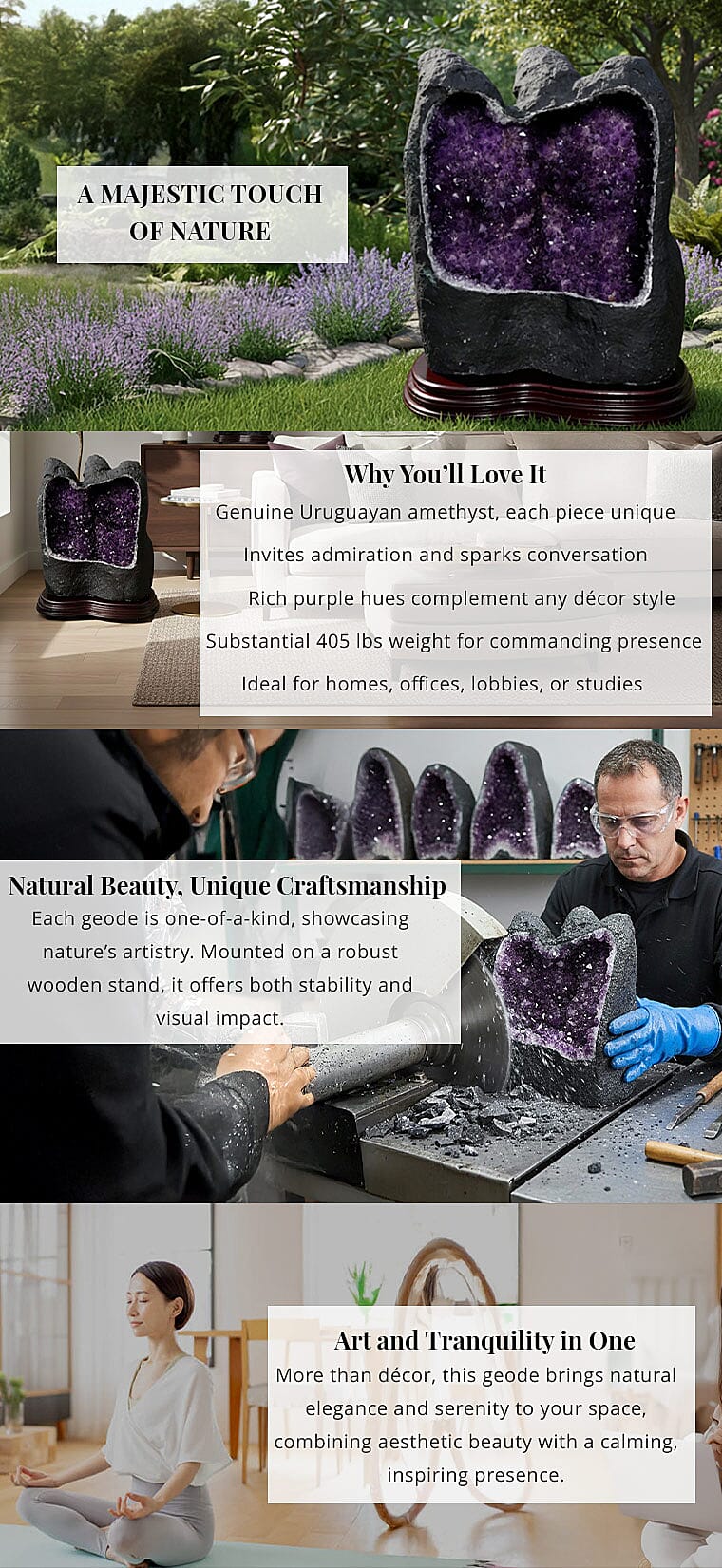 Home and Office Decor Uruguayan Amethyst Geode With Stand - 405 lbs Banner