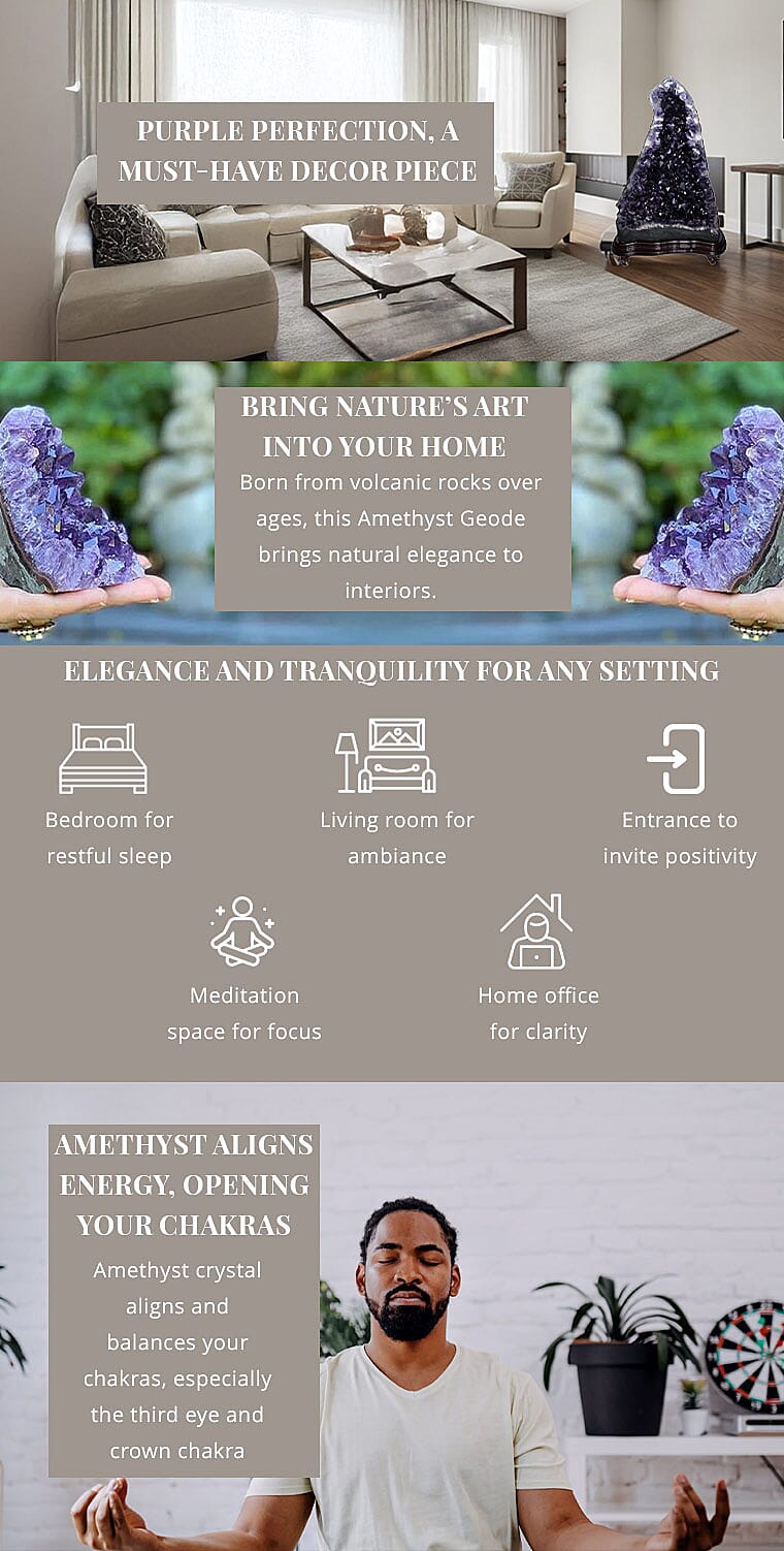 Home and Office Decor Uruguayan Amethyst Geode on Wooden Base - 383 lbs (51.5x27) Banner