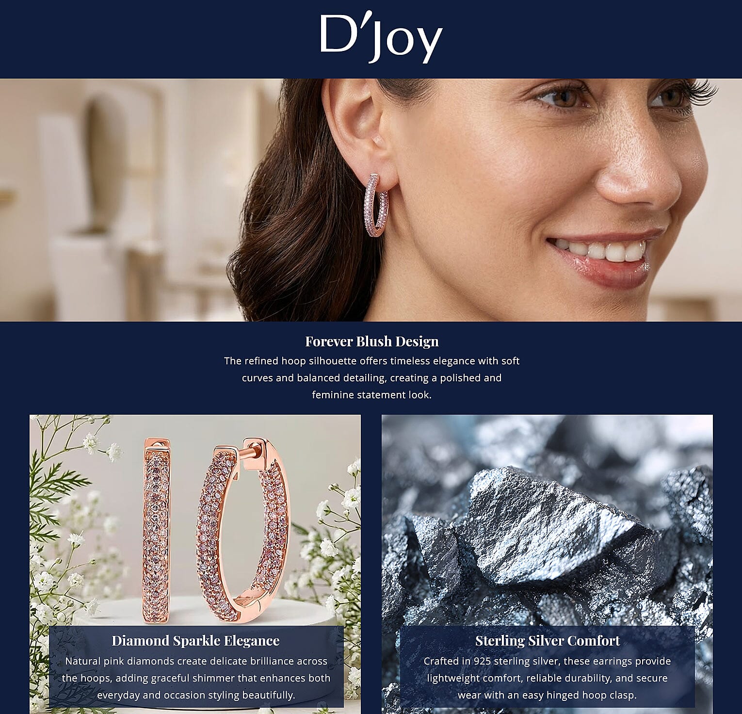 D'Joy Natural Pink Diamond I3 1.00 ctw Forever Blush Hoop Earrings in 18K Vermeil Rose Gold Over Sterling Silver Banner