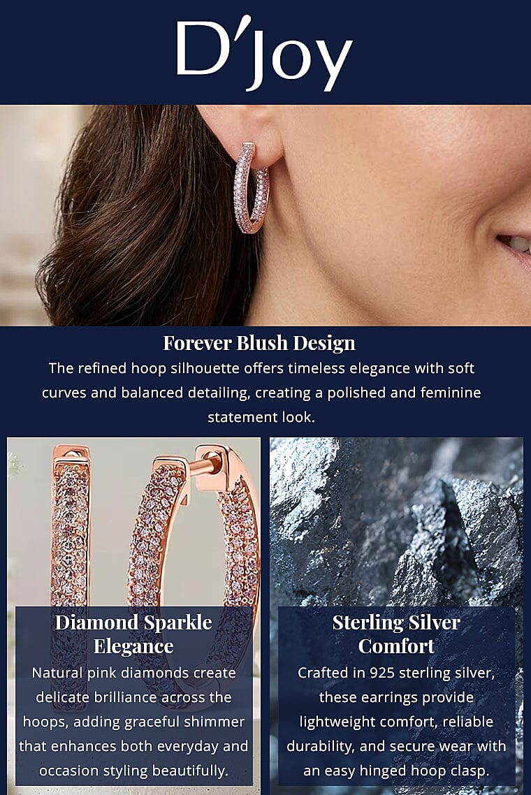 D'Joy Natural Pink Diamond I3 1.00 ctw Forever Blush Hoop Earrings in 18K Vermeil Rose Gold Over Sterling Silver Banner
