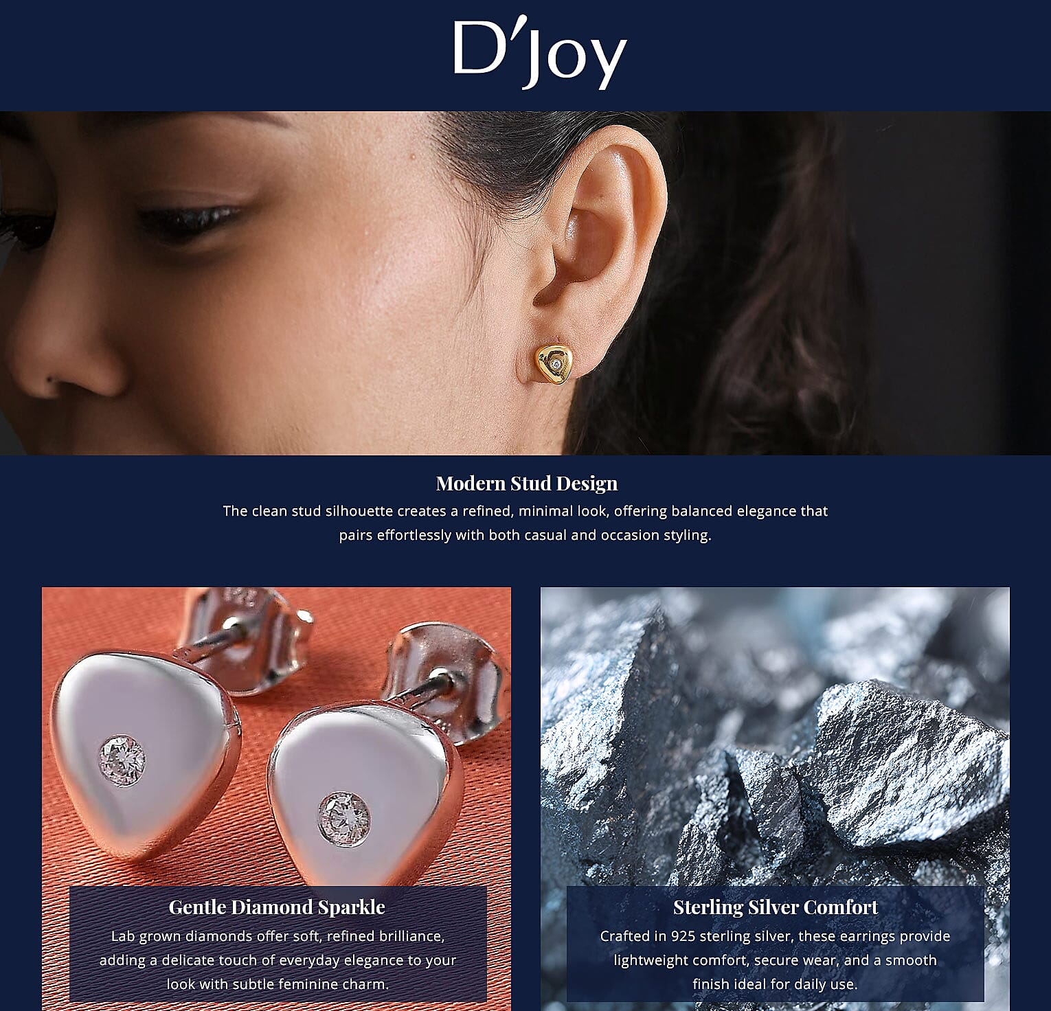 D'Joy Lab Grown Diamond 0.07 ctw Stud Earrings in 18K Vermeil YG Over Sterling Silver (Del. In 10-12 Days) Banner