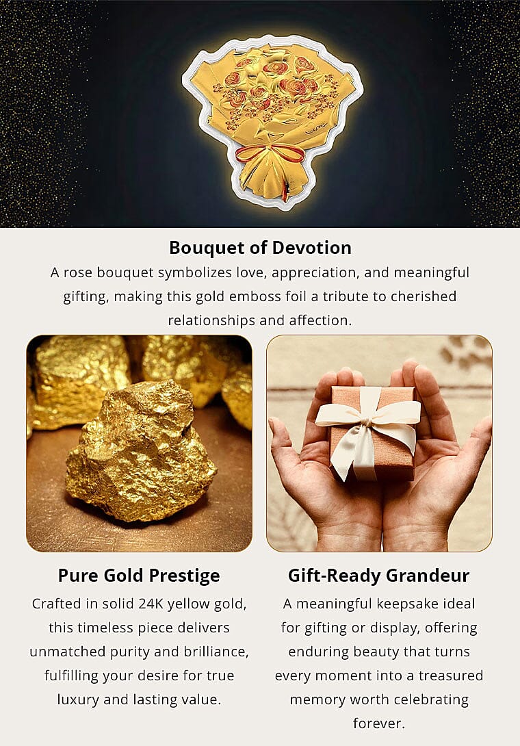 24K Gold Rose Bouquet – A Gift of Love Embossed Sheet 10 mg | Gift Book Packaging Banner