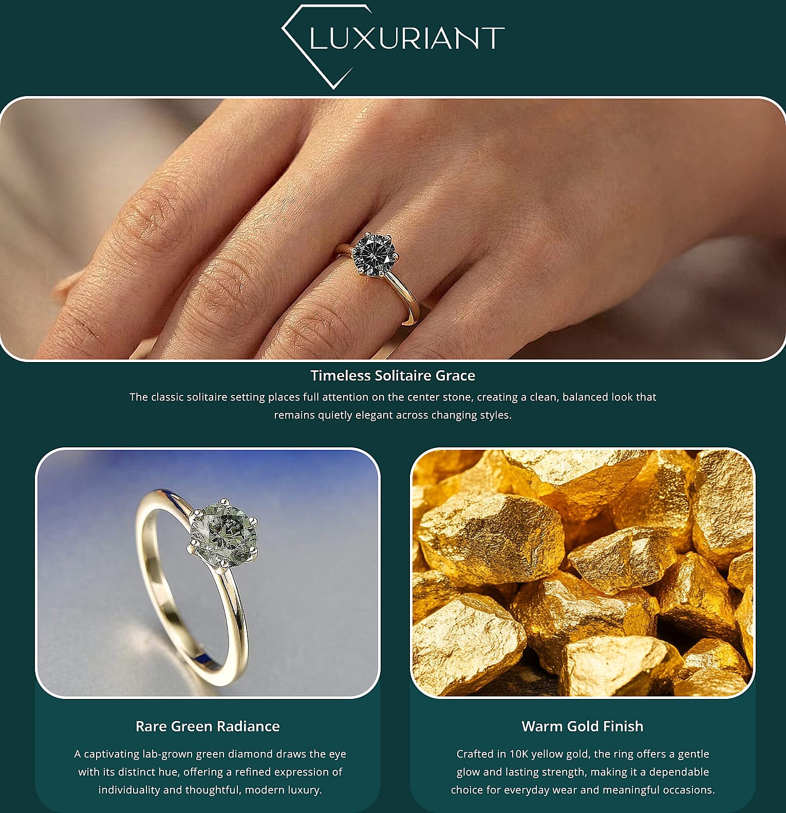 Luxuriant Lab Grown Green Diamond SI 1.00 ctw Timeless Promise Ring in 10K Yellow Gold Banner