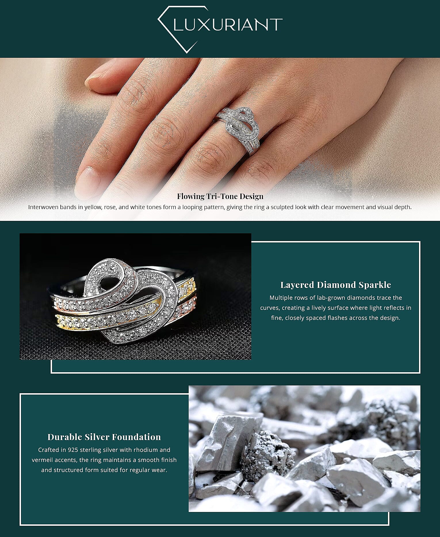 Luxuriant Lab Grown Diamond G-H SI 0.35 ctw Ring in 18K Vermeil YRG and Rhodium Over Sterling Silver (Del. In 10-12 Days) Banner