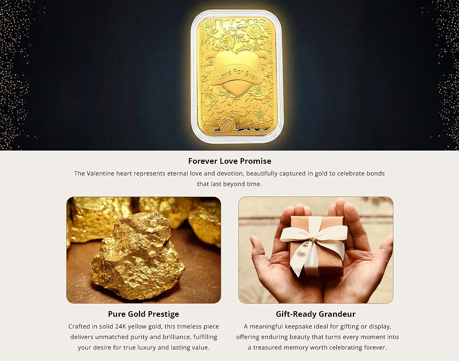 24K Gold Valentine Heart – Love Forever Embossed Sheet (31 × 45.5mm) 10mg Banner