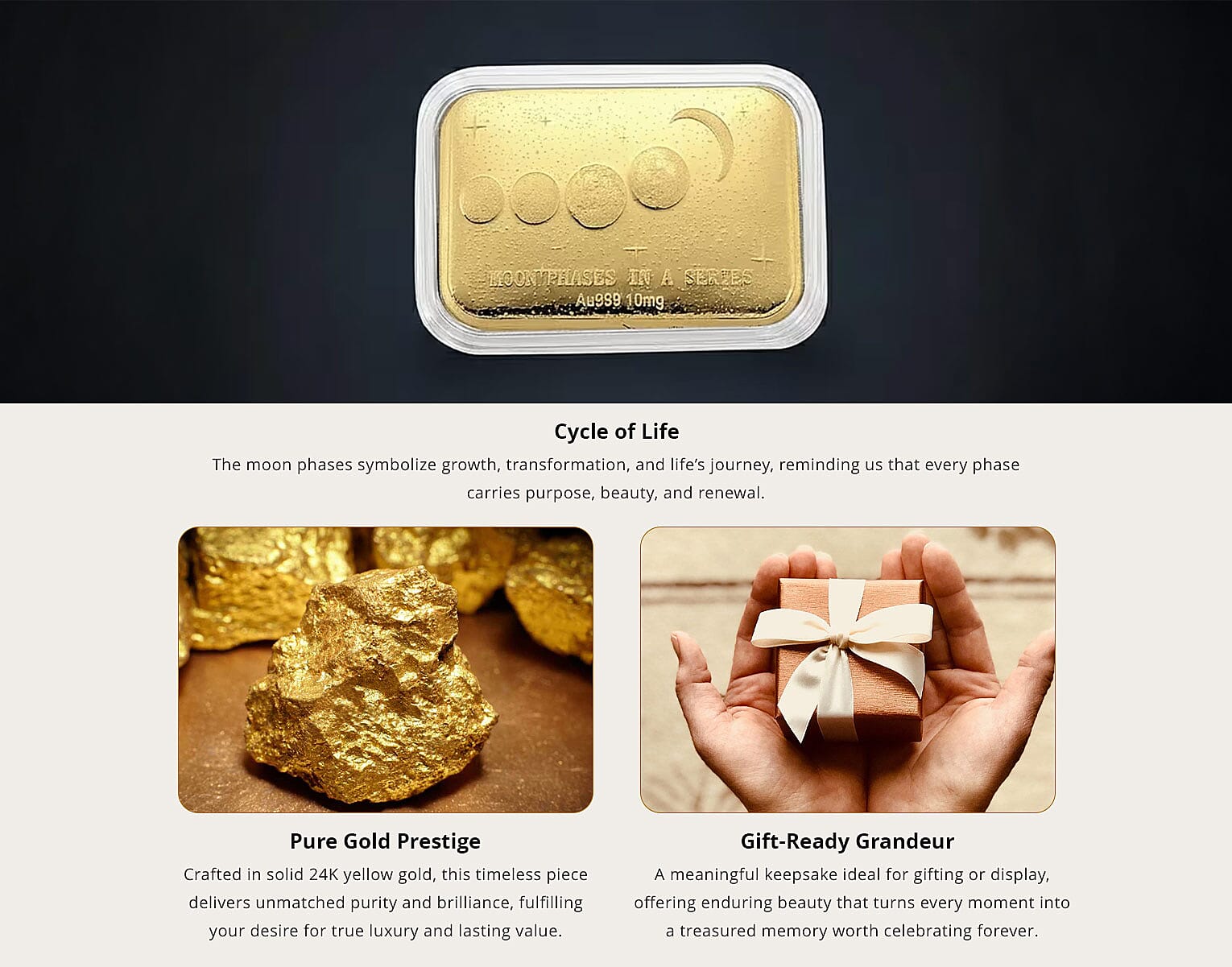 24K Golden Moon Phases, A Symbol of Life’s Journey Embossed Sheet 10mg Banner