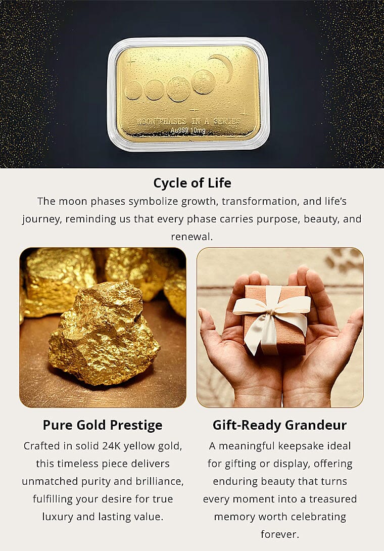 24K Golden Moon Phases, A Symbol of Life’s Journey Embossed Sheet 10mg Banner