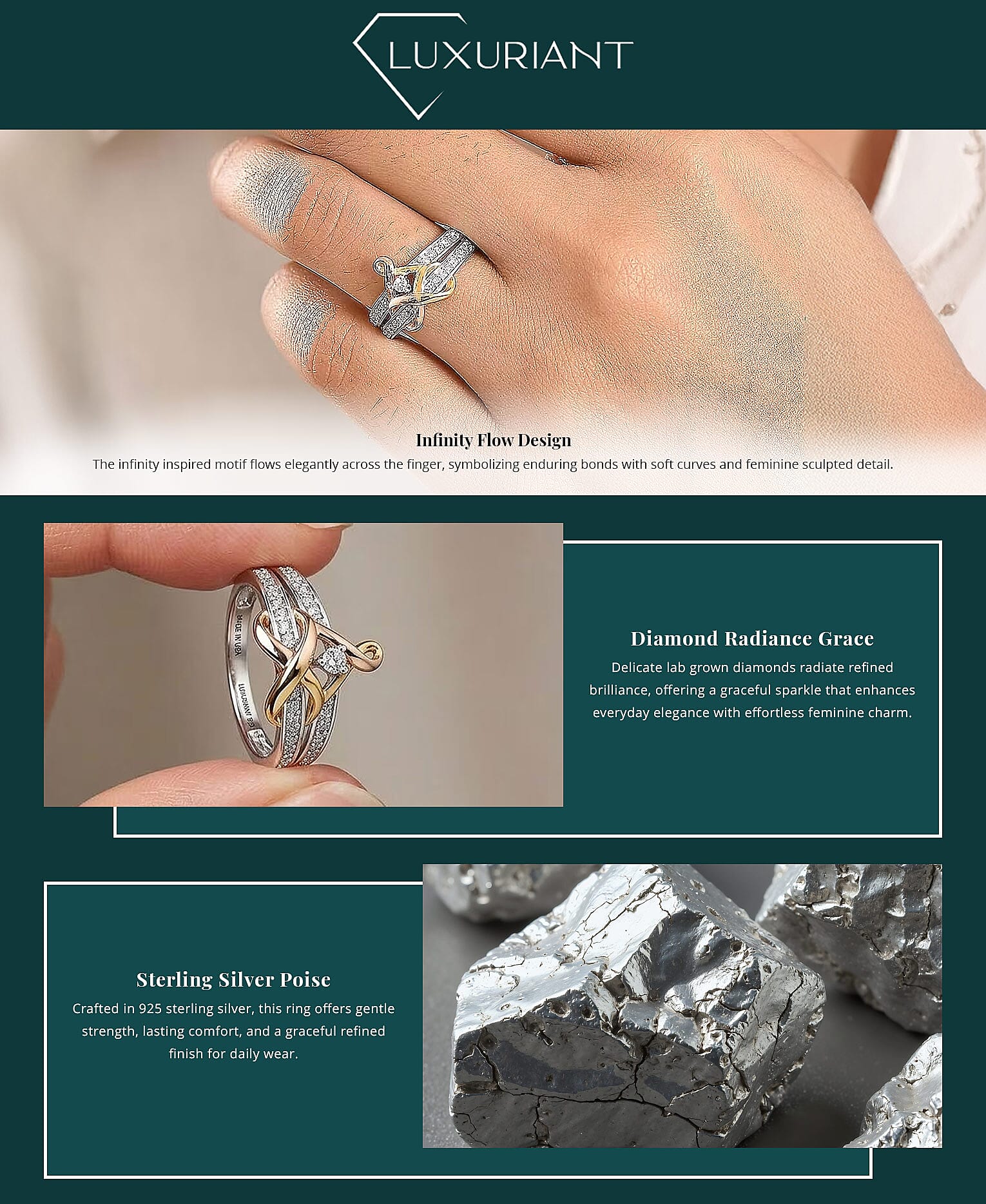Luxuriant Lab Grown Diamond G-H SI 0.25 ctw Ring in 18K Vermeil YRG and Rhodium Over Sterling Silver (Del. In 10-12 Days) Banner