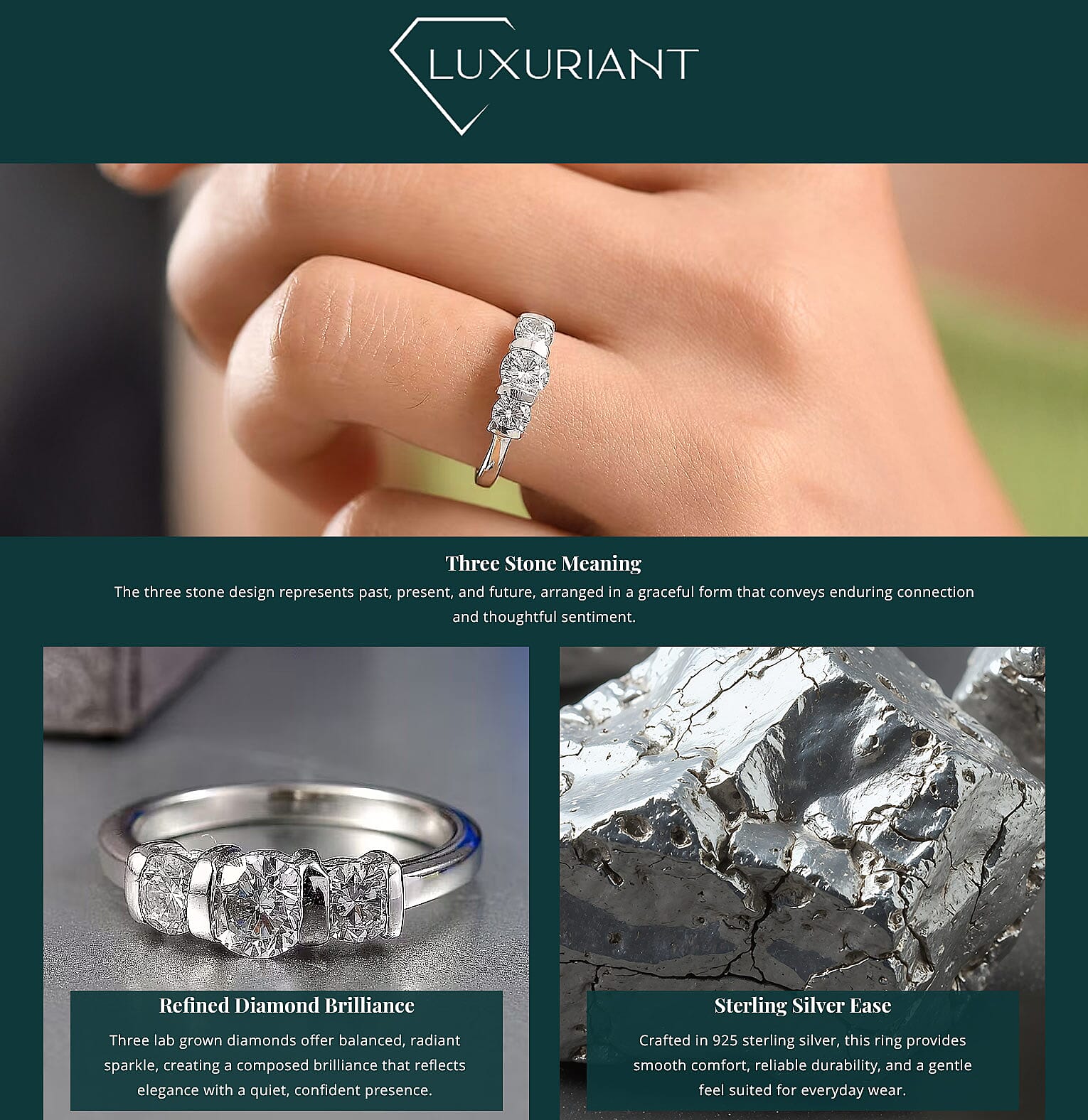 Luxuriant Lab Grown Diamond G-H SI 1.00 ctw 3 Stone Ring in Rhodium Over Sterling Silver (Del. In 10-12 Days) Banner