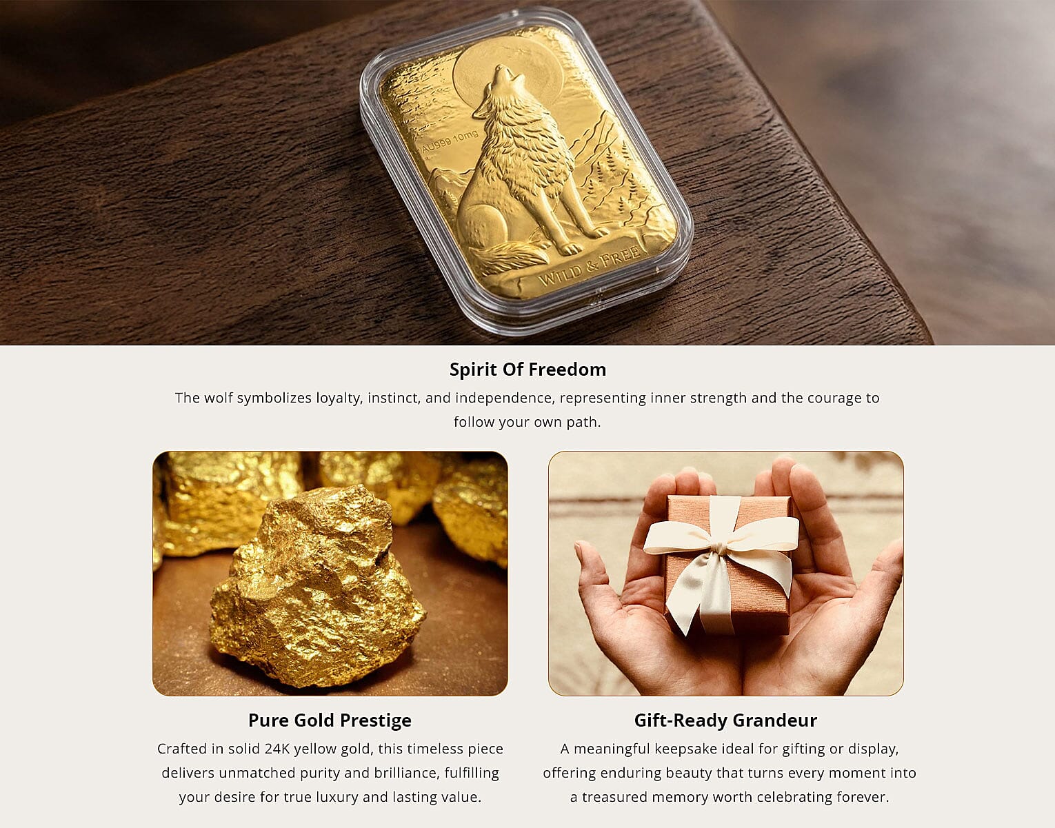 24K Golden Wild & Free Wolf Embossed Sheet (31x45.5mm) 10mg Banner