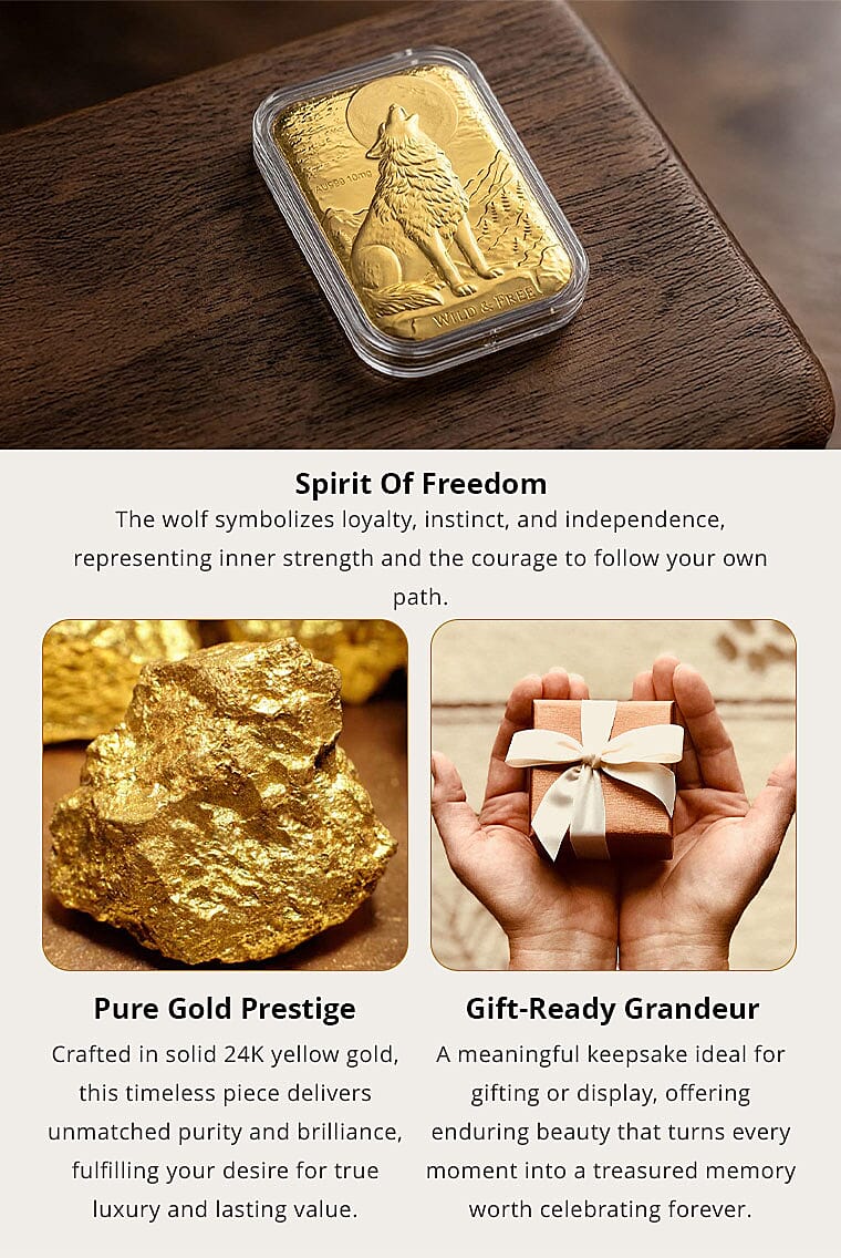 24K Golden Wild & Free Wolf Embossed Sheet (31x45.5mm) 10mg Banner