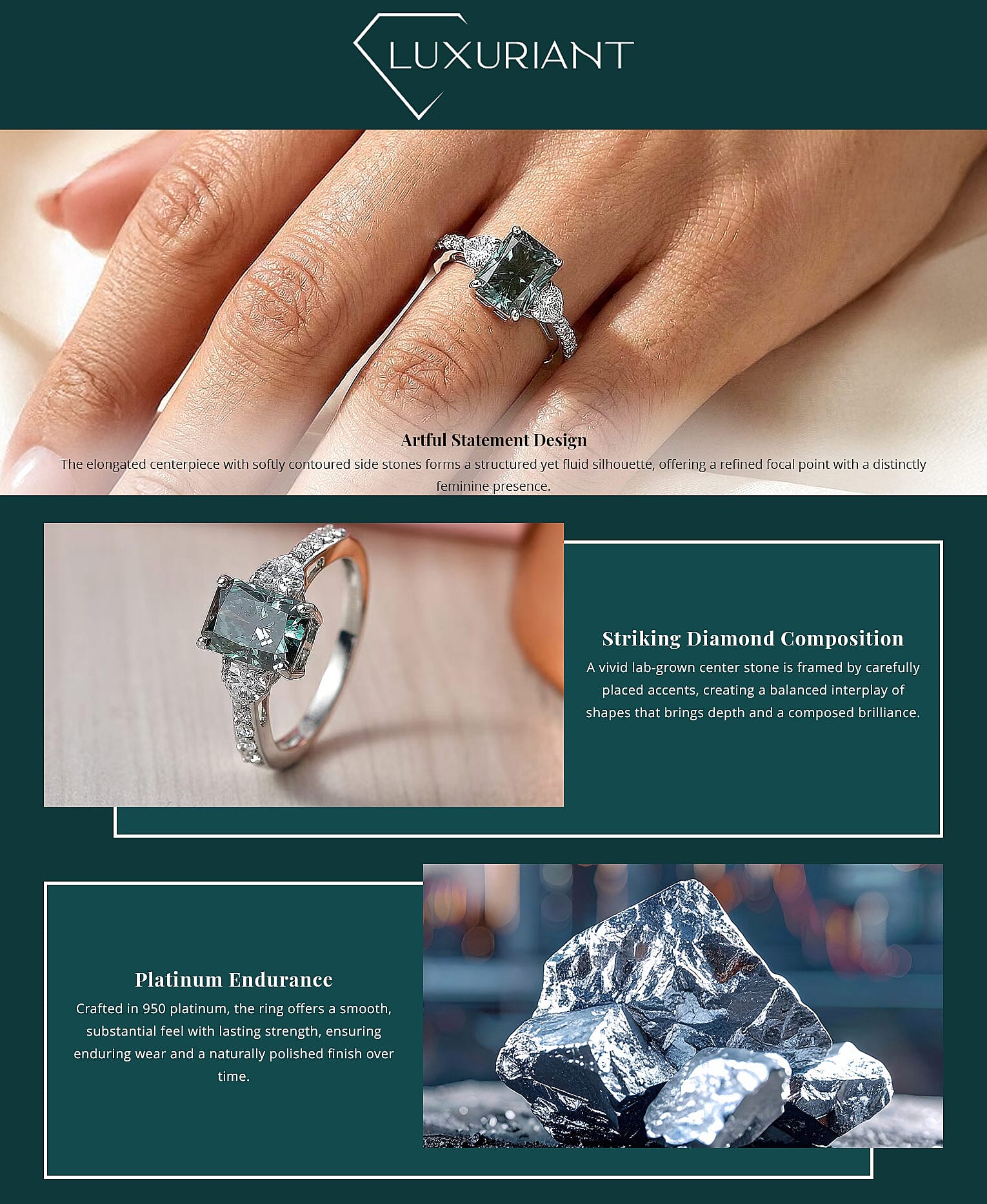 SGL Certified 950 Platinum Luxuriant Lab Grown Green Diamond IR and Lab Grown Diamond VS 2.75 ctw Forest Flame Desire Ring 4.20 Grams Banner