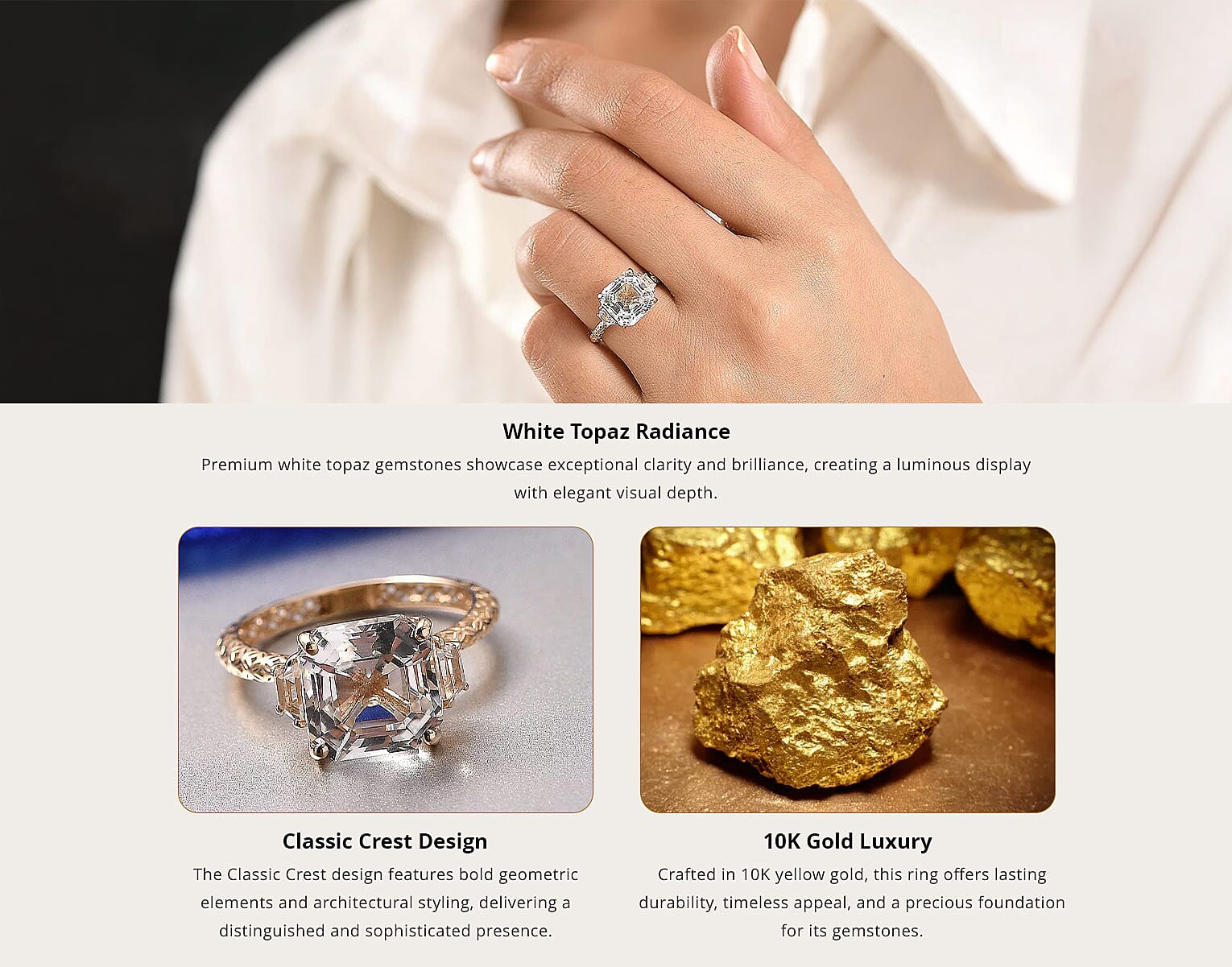 120 Facet Moissanite (Rnd 6.5mm) Trilogy Ring , Pendant without Chain and Stud Earrings Jewelry Set For Women in Vermeil YG Over Sterling Silver 6.20 ctw Banner