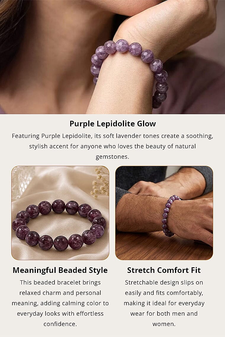 Purple Lepidolite 240.00 ctw Beaded Stretch Bracelet Banner
