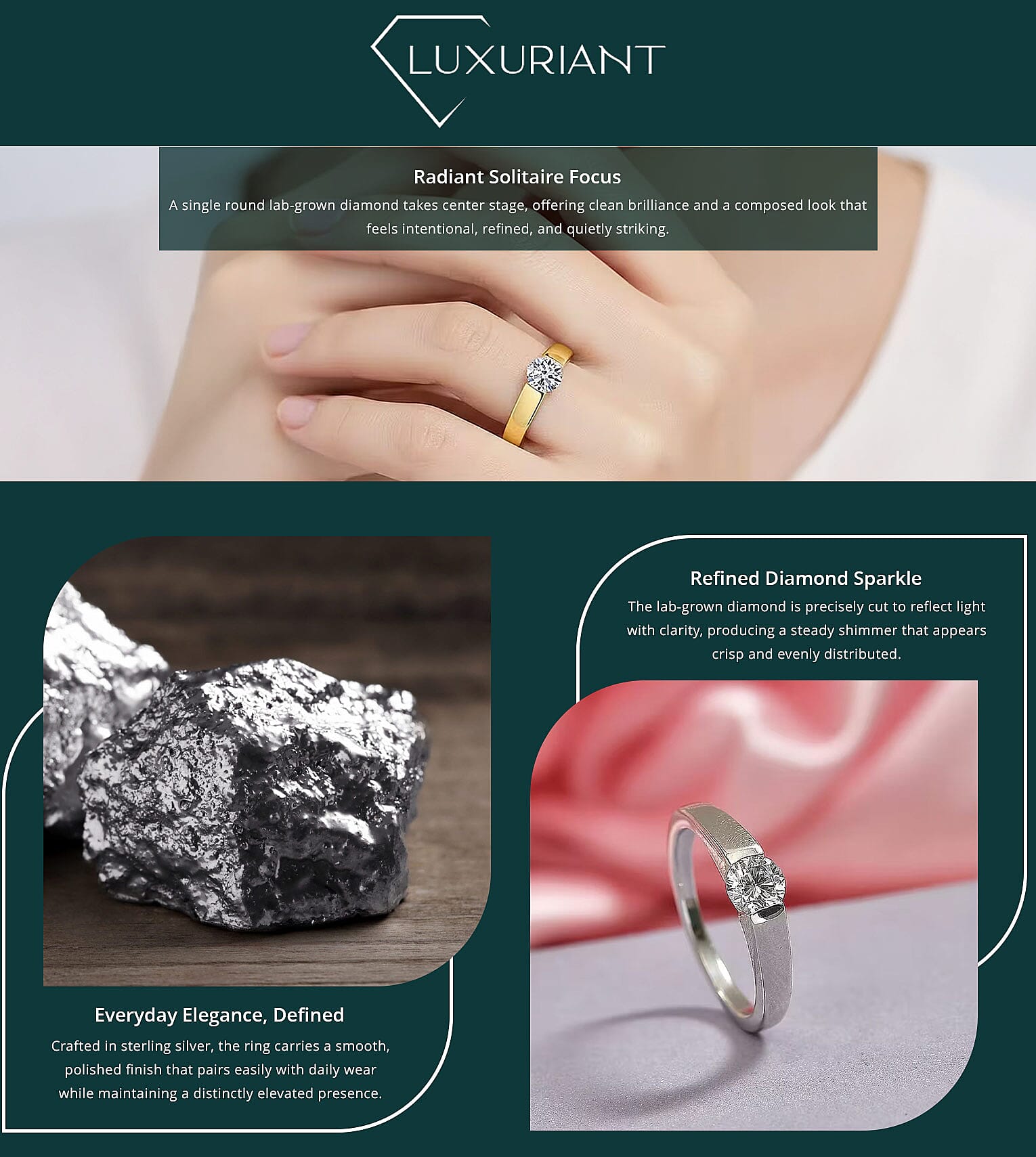 Luxuriant Lab Grown Diamond G-H SI 0.50 ctw Solitaire Ring in 18K Vermeil Yellow Gold Over Sterling Silver Banner