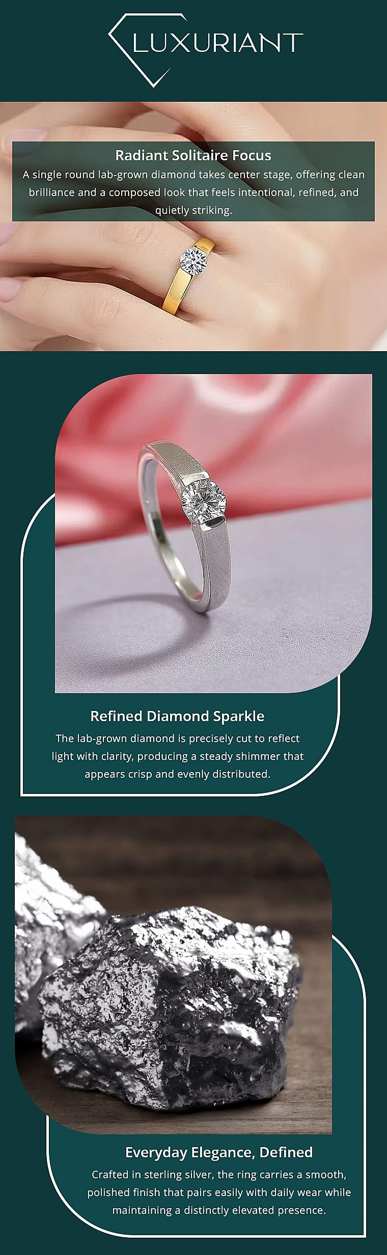 Luxuriant Lab Grown Diamond G-H SI 0.50 ctw Solitaire Ring in 18K Vermeil Yellow Gold Over Sterling Silver Banner
