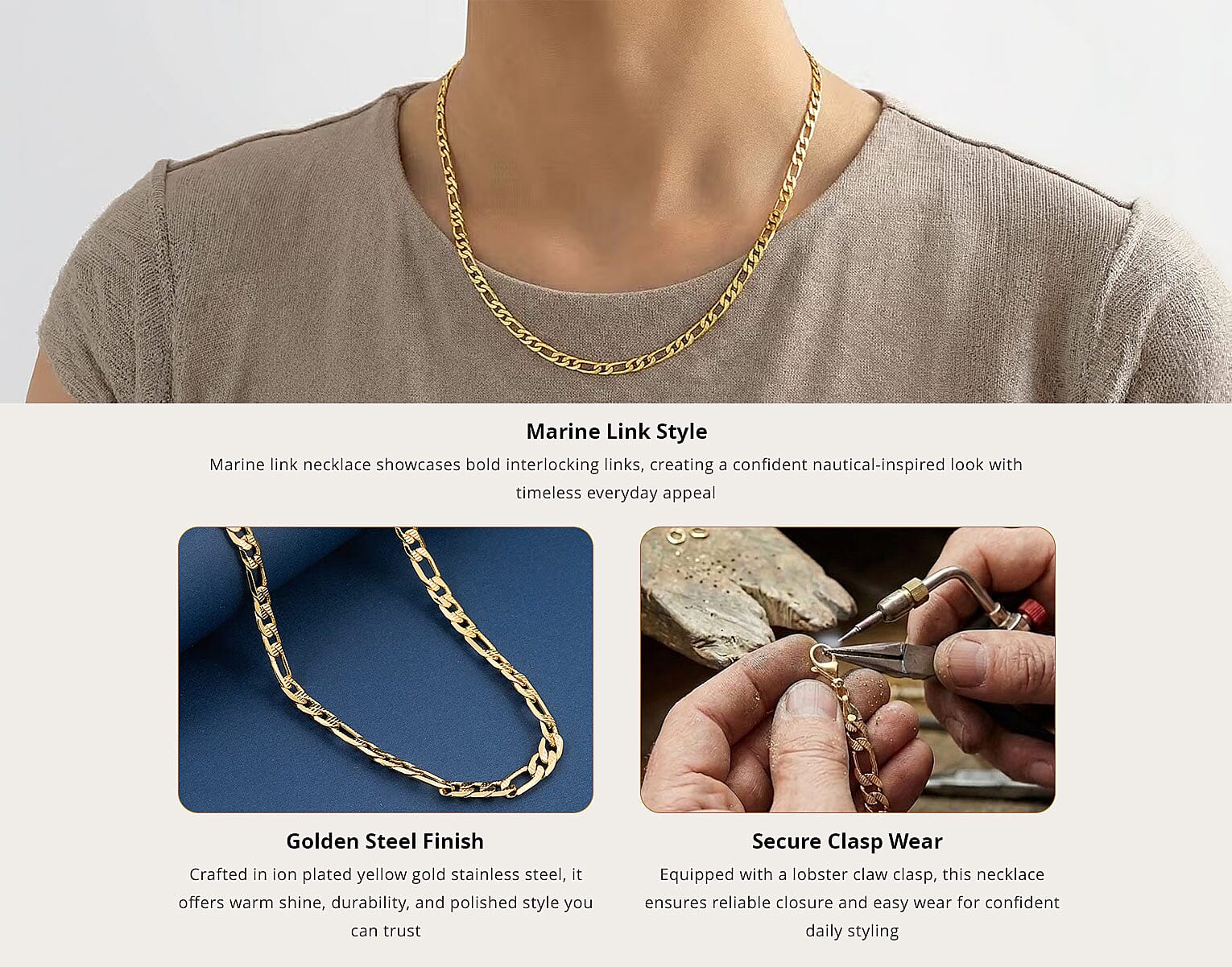 Marine Link Necklace in ION Plated YG Stainless Steel 22 Inches Banner