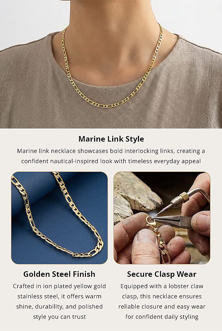 Marine Link Necklace in ION Plated YG Stainless Steel 22 Inches Banner