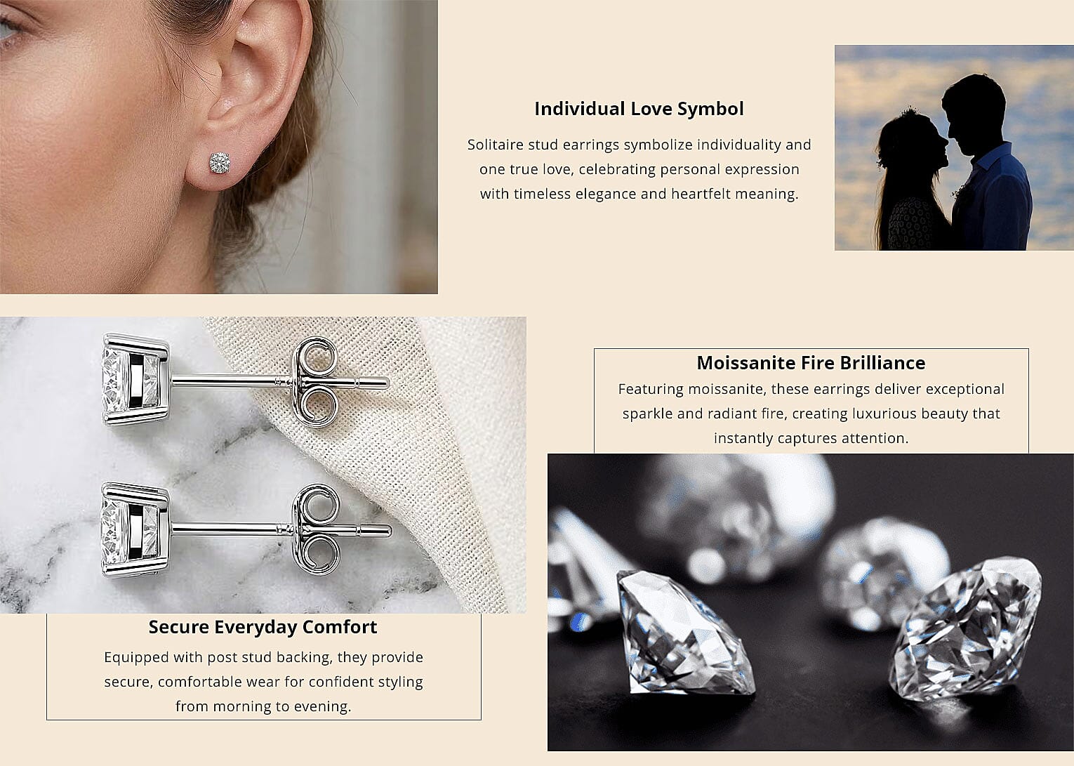 Certified Moissanite (D-E, VVS1- VVS2) 1.00 ctw Stud Earrings in Sterling Silver Banner