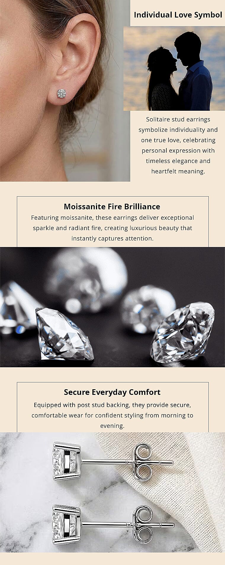 Certified Moissanite (D-E, VVS1- VVS2) 1.00 ctw Stud Earrings in Sterling Silver Banner