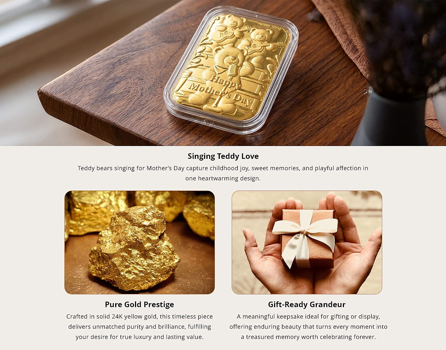 24K Golden Happy Mother's Day Emboss Sheet (31x45.5mm) 10mg Banner