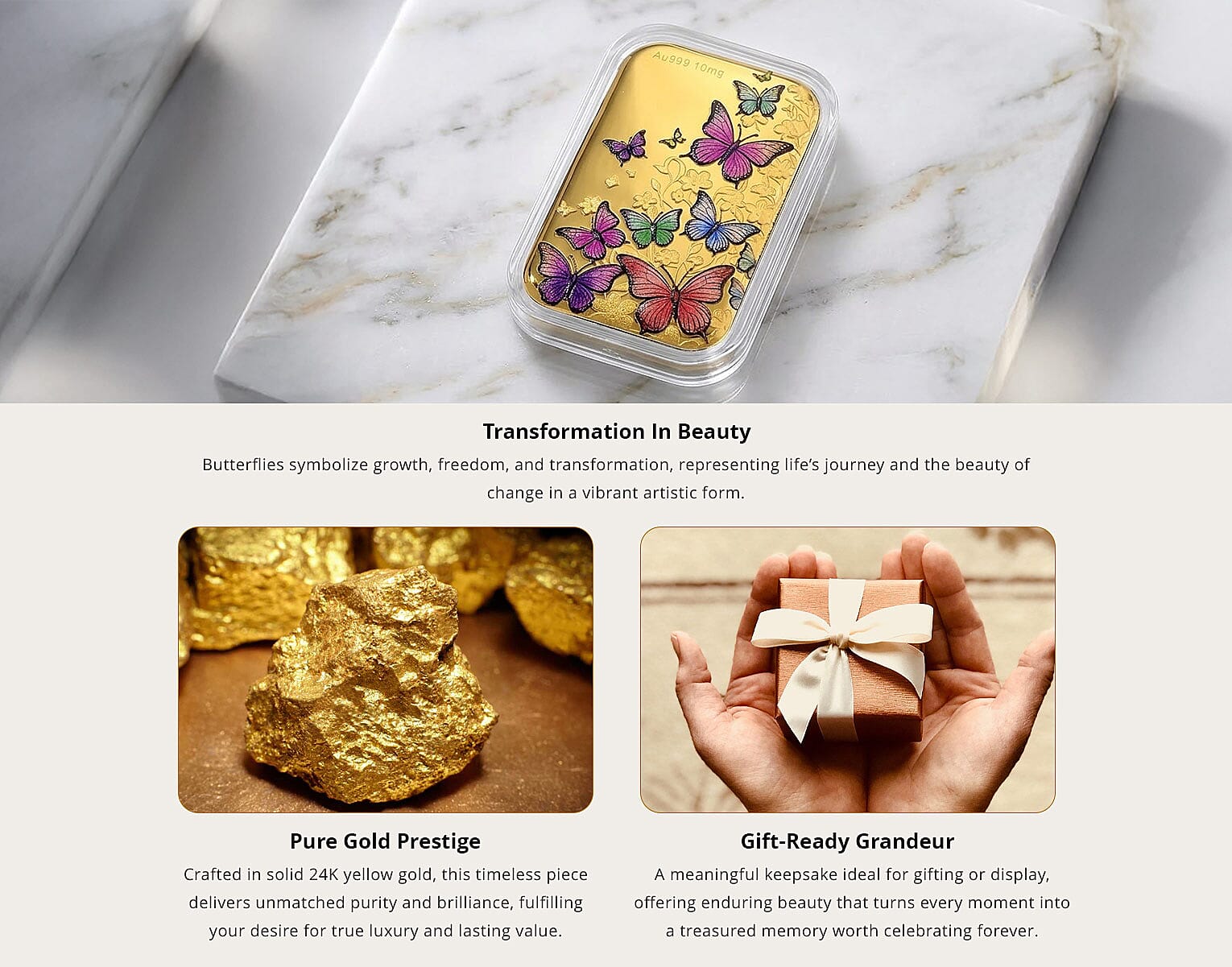 24K Gold Garden of Dreams - Colorful Butterfly Symphony Embossed Sheet (31x45.5mm) 10mg Banner