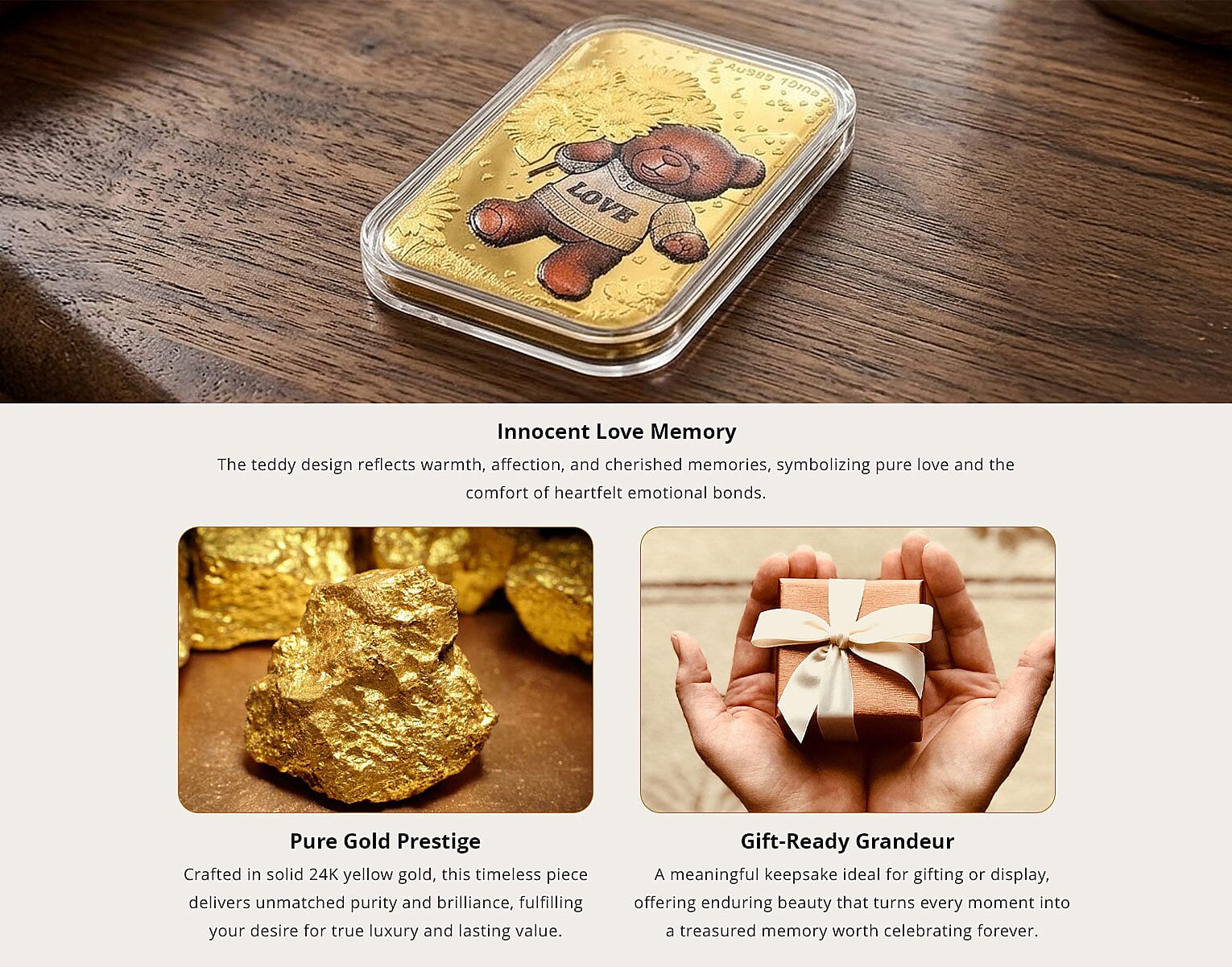24K Gold Golden Embrace - Teddy Love Story Embossed Sheet (31x45.5mm) 10mg Banner