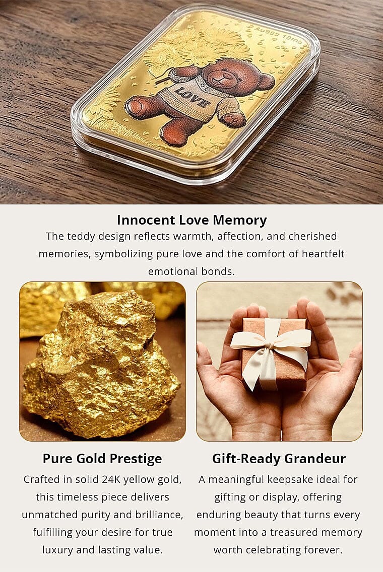 24K Gold Golden Embrace - Teddy Love Story Embossed Sheet (31x45.5mm) 10mg Banner